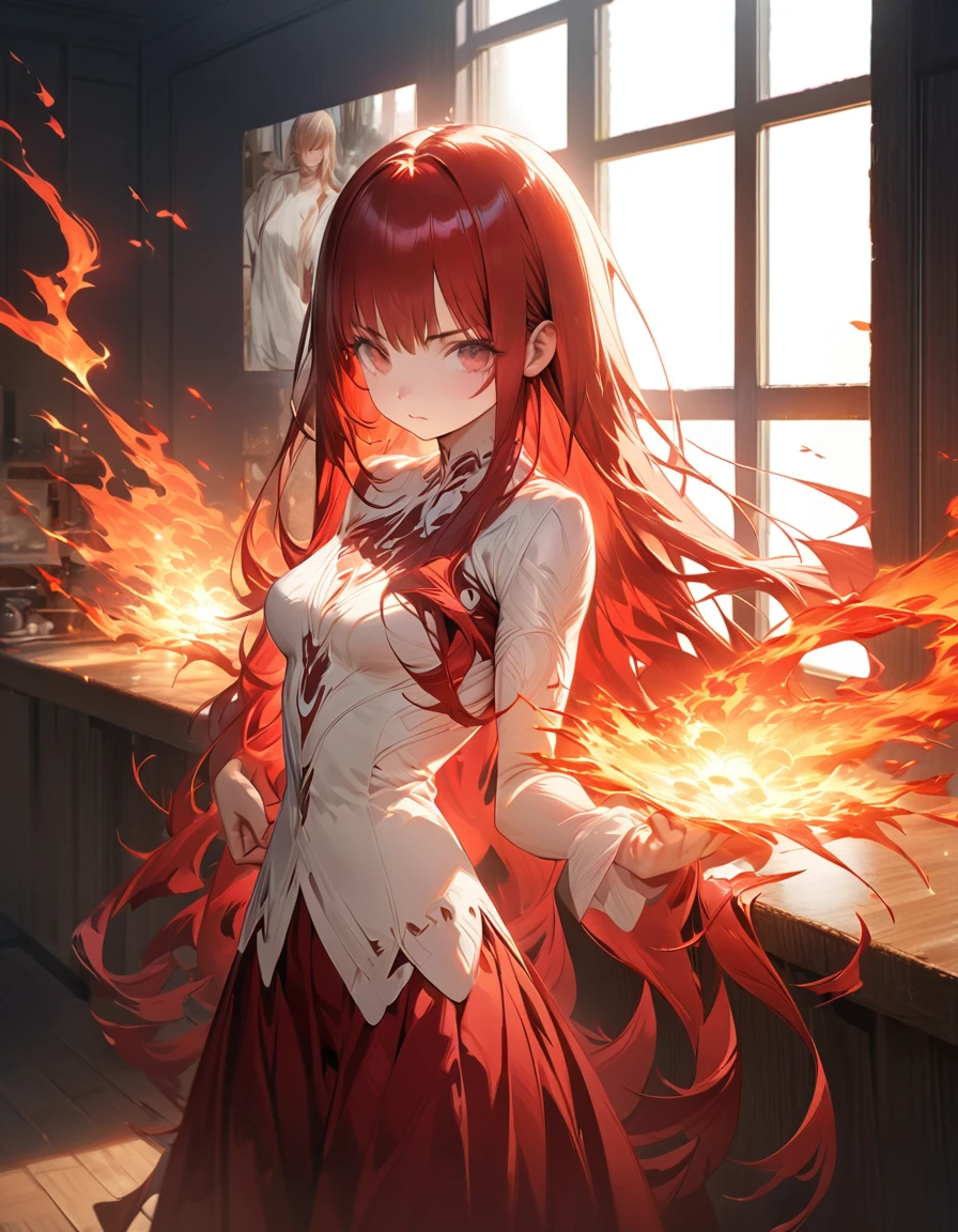 Blazing Flames(Masseter muscle area, high quality, Mysterious, Beautiful and beautiful, Ideal body proportions, Official image art, Impressionism), (Ultra-high resolution, 8k RAW photos, Photorealistic, Natural light, Textile Shading),