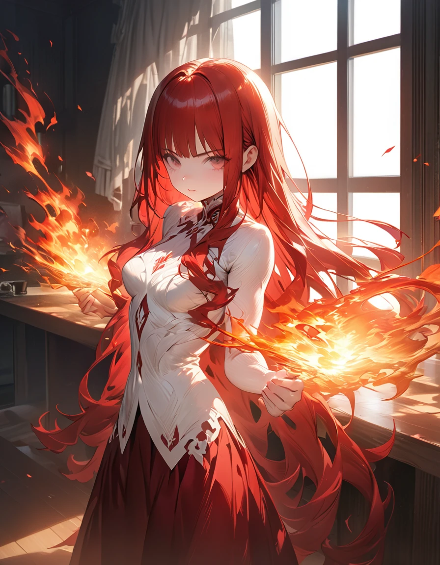 Blazing Flames(Masseter muscle area, high quality, Mysterious, Beautiful and beautiful, Ideal body proportions, Official image art, Impressionism), (Ultra-high resolution, 8k RAW photos, Photorealistic, Natural light, Textile Shading),