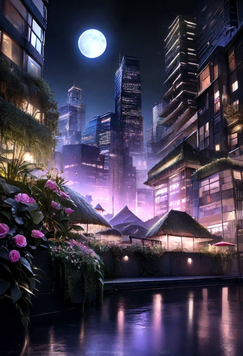 Starry sky and skyscrapers
(Highest quality,4K,8K,High resolution,masterpiece:1.2),Super detailed,(Realistic,photoRealistic,photo-Realistic:1.37),High resolution,超High resolution,Studio Lighting,very,Peaceful and calm,Quiet atmosphere,Soft moonlight,Calm,A lush rooftop garden with colorful flowers,A gentle breeze gently sways the plants,Fresh night air,The faint sounds of the city below,Deep purple hues in the night sky,Sparkling stars scattered across a dark canvas,A glimmer of light from a distant building,Reflection of the moon on the surface of a building,A subtle shadow illuminated by the moonlight,CalmCalmカラーパレット,A fantastical and dreamy atmosphere