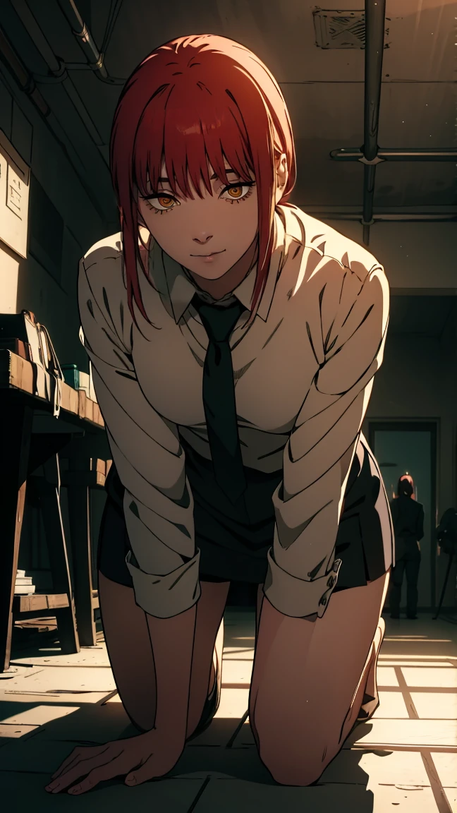 The character Makima from the anime series Chainsaw Man, fragile, full length (Full body 1.1.), dark background, darkness, Correct anatomy 1.1, holds his hands behind his back, correct hand anatomyVery sexy, erotica, very feminine, beautiful figure, legs, buttocks, Beautiful body, red hair, orange eyes, Red circles for schoolchildren, summer dress, sexy pose, realistic, very detailed, Beautiful body, detailed body, detailed hands, detailed, Vibrating, detailed Face, Makima character design. very detailed, detailed body, detailed hands, detailed Face, anime art, Hugh Details, Very downcast face, detailed eyes, Super thin illustration, best shadow, Fine detail, beautiful detailed glow, beautiful detailed, Extraordinarily beautiful, extremely detailed, inexpressive, epic composition, Anime style. anime art anime art, Anime style,