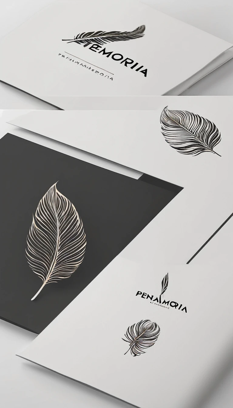 A minimal, modern, simple, cinematic logo design for the brand “Penamemoria". Create a modern, minimalistic, high-quality, logo of a bird feather