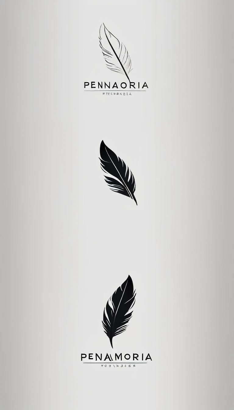 A minimal, modern, simple, cinematic logo design for the brand “Penamemoria". Create a modern, minimalistic, high-quality, logo of a bird feather