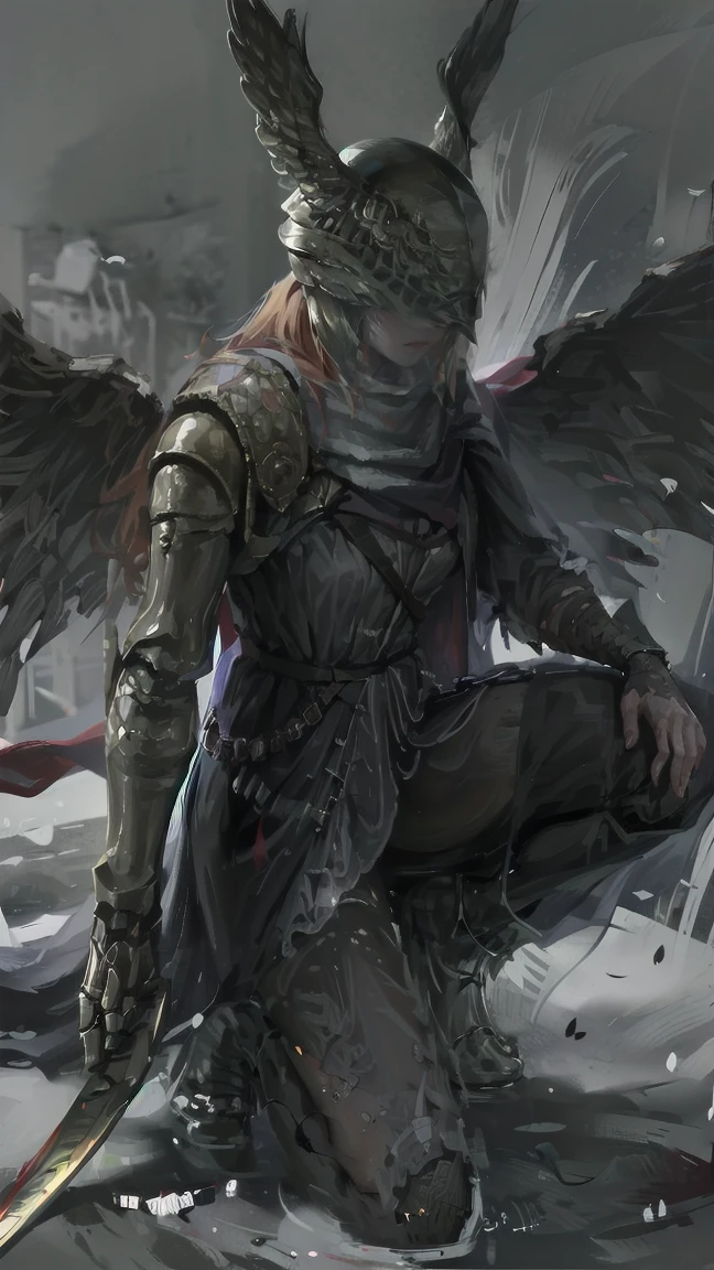 1 girl,Female,Female only,helmet,light-skinned Female,Lingerie,prosthetic,One,a sword
