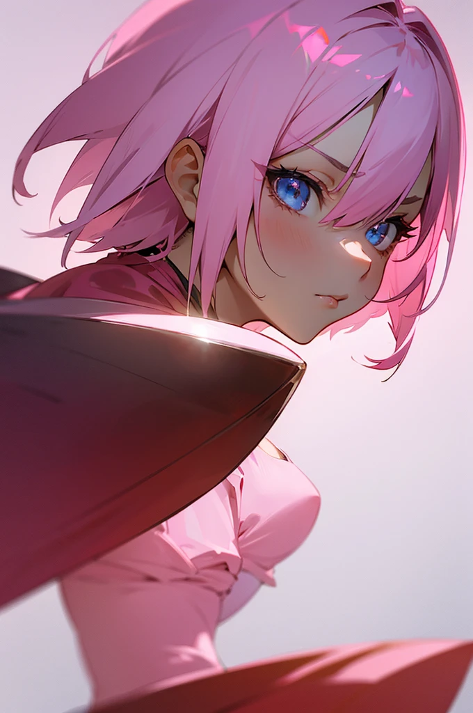 pink haired anime girls, mean, spoiled, princess, (masterpiece), best quality, expressive face, beautiful lighting, very short pink bob, model esk, mean look, stunning, glamourous with a little edge, 