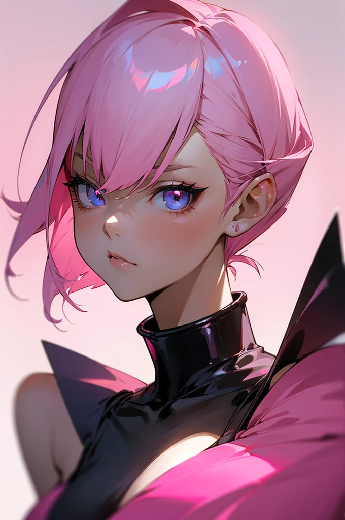 pink haired anime girls, mean, spoiled, princess, (masterpiece), best quality, expressive face, beautiful lighting, very short pink bob, model esk, mean look, stunning, glamourous with a little edge,