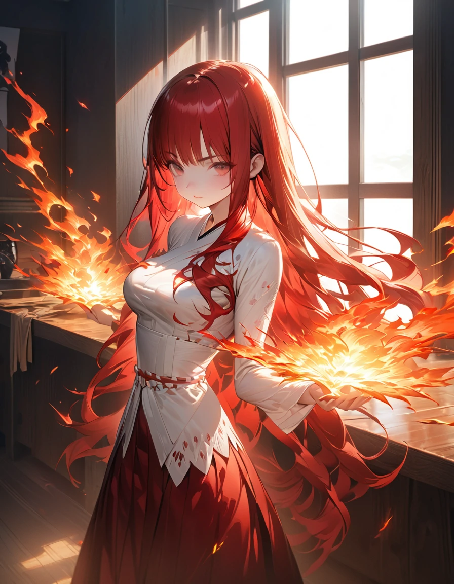 Blazing Flames(Masseter muscle area, high quality, Mysterious, Beautiful and beautiful, Ideal body proportions, Official image art, Impressionism), (Ultra-high resolution, 8k RAW photos, Photorealistic, Natural light, Textile Shading),Japanese style