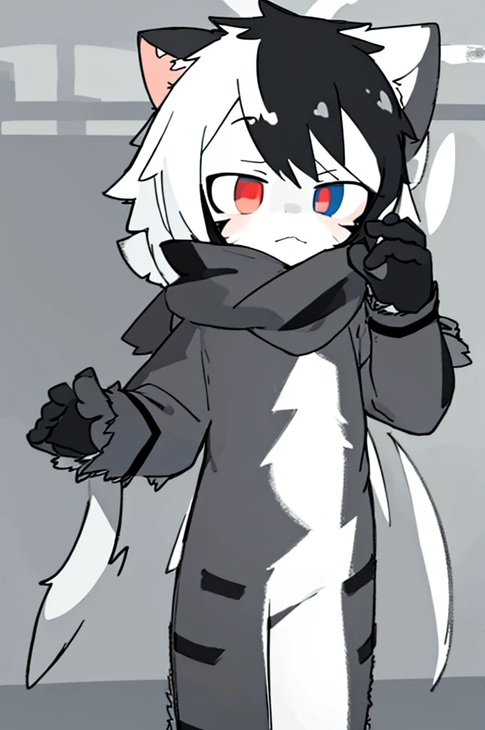 masterpiece, best quality, Extremely detailed, Detailed background, Delicate face, 1 Girl, Solitary, White hair, Very long hair, Double tail, Black Corner, Red Eyes, Eyes visible behind hair, Black skirt, Black Ascot, Asymmetrical clothes, Single sleeve, Rest and stand, For the audience, A faint smile, Looking at the audience, (close up:1.1), landscape, outdoor,