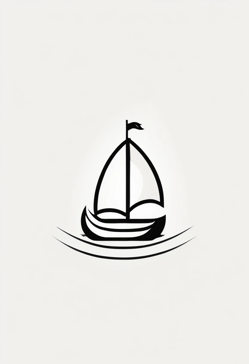 Best quality，Clear lines，Ultra-fine drawing，Simple background，logo，The number 6 transforms into a small boat with sails，Driving on the sea