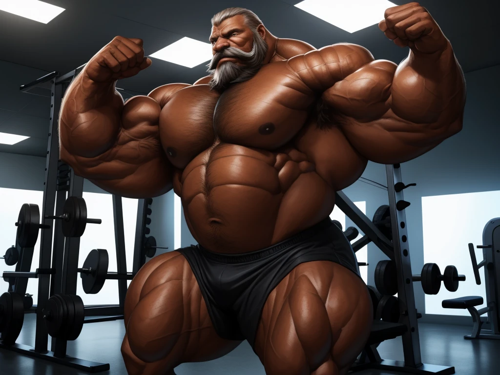 realistic, hyper realistic, detailed muscle, old man, long beards, thick mustache, good anatomy, masterpiece, art winner, gym, extremely huge muscular, massive muscular, full-body, well-muscled old man. ((extremely muscle size, super thick arms, huge pec, extremely wide pectoral , huge arms)).  and add details to make it attractive and interesting. Add textures and details to make the image more realistic, Make sure the resulting image is high resolution, 8K quality." (best quality,4k,8k,highres,masterpiece:1.2),ultra-detailed,(realistic,photorealistic,photo-realistic:1.37),dramatic lighting,chiaroscuro,atmospheric,moody,cinematic