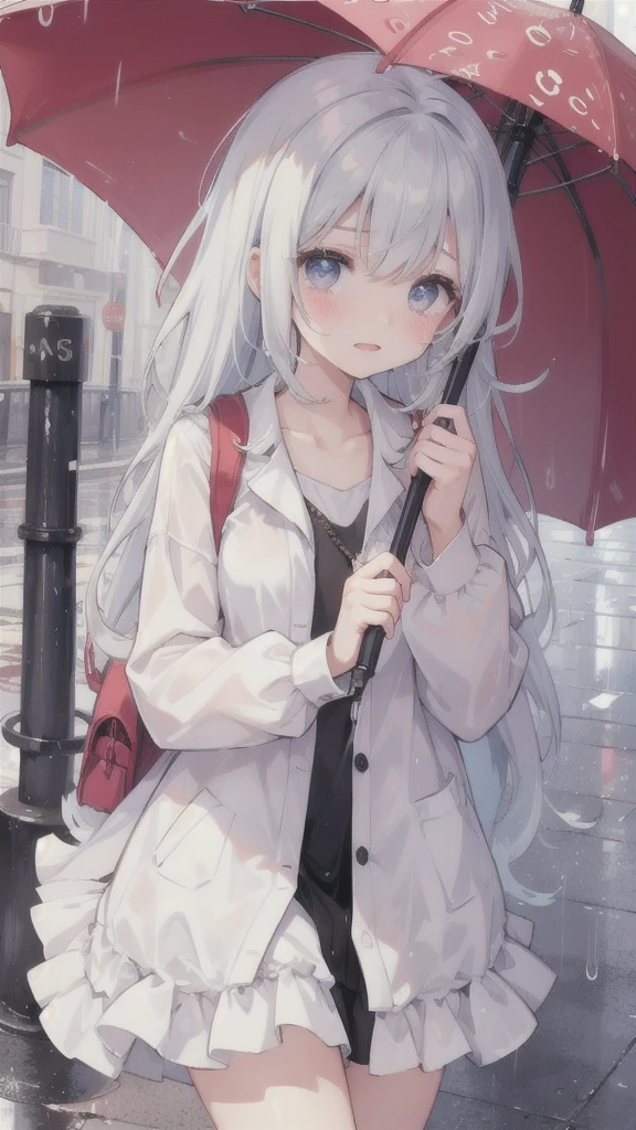A girl crying alone in the rain