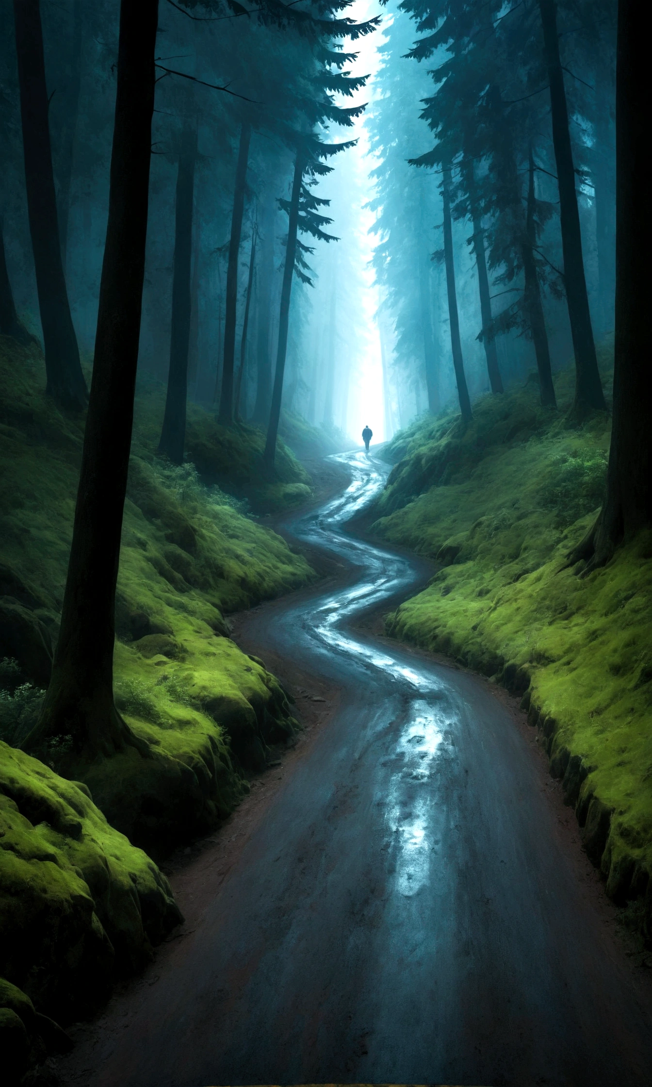 Dirt hiking trails on Mount Aire,Surrounded by the Black Forest, This road leads to the top of the mountain, Dark atmosphere, Horror stories