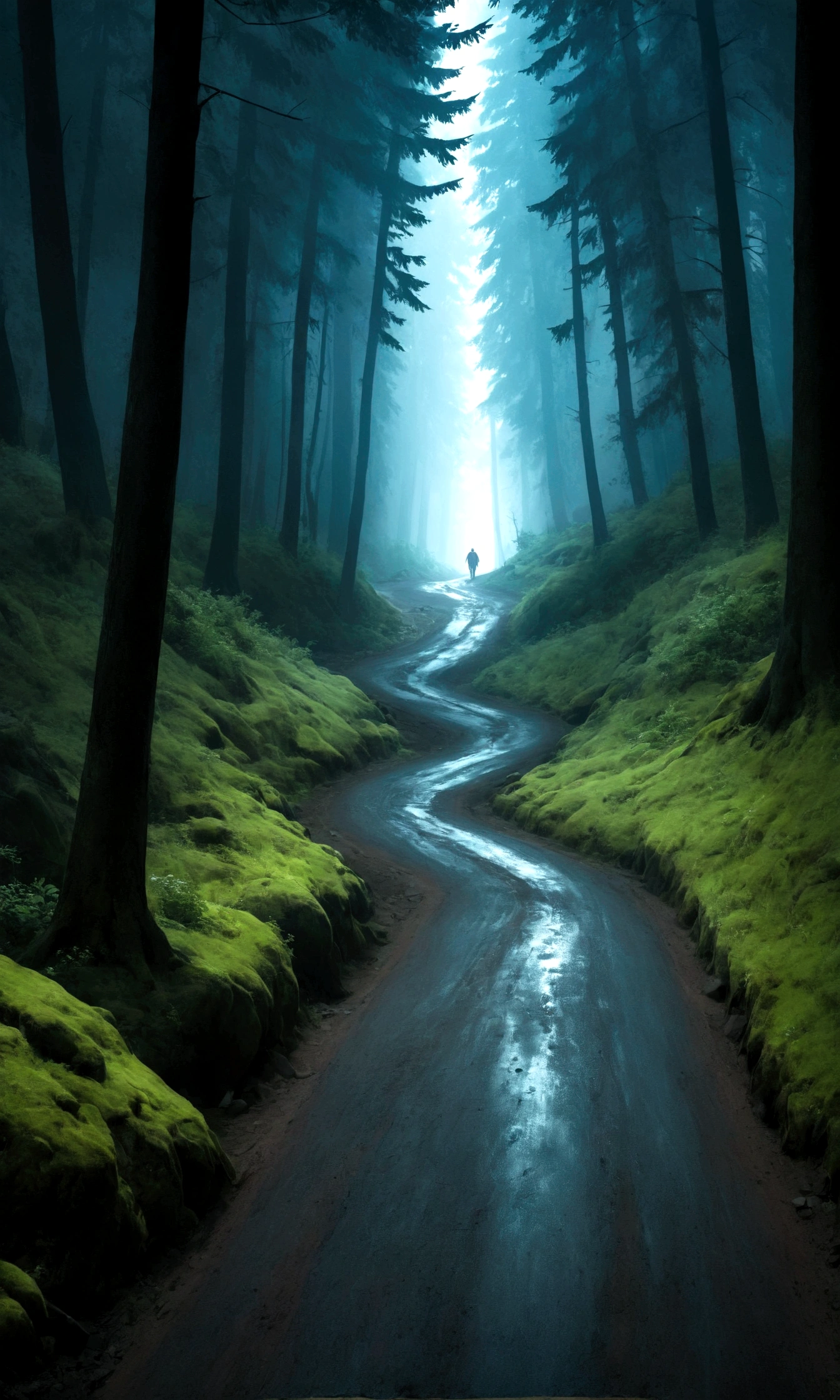 Dirt hiking trails on Mount Aire,Surrounded by the Black Forest, This road leads to the top of the mountain, Dark atmosphere, Horror stories