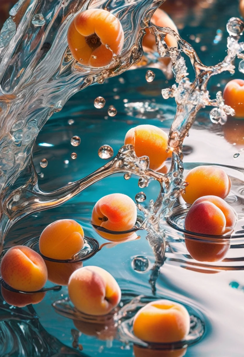 photo of apricot and water, with a light orange and transparent texture style, anime aesthetics, interesting complexity, berry punk, gorgeous colors, 32k uhd, karol bak --ar 9:16 --style raw