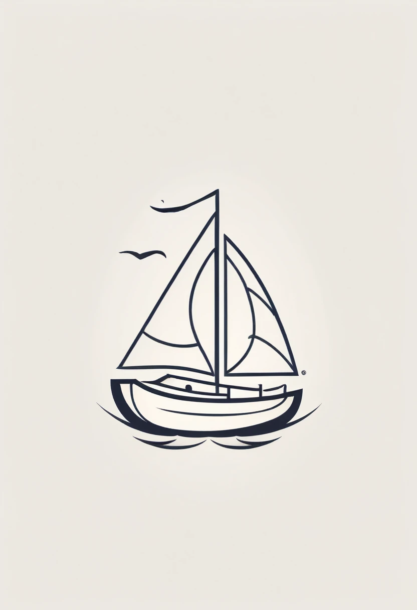 Best quality,Clear lines,Ultra-fine drawing,Simple background,logo,The number 6 transforms into a small boat with sails,Driving on the sea