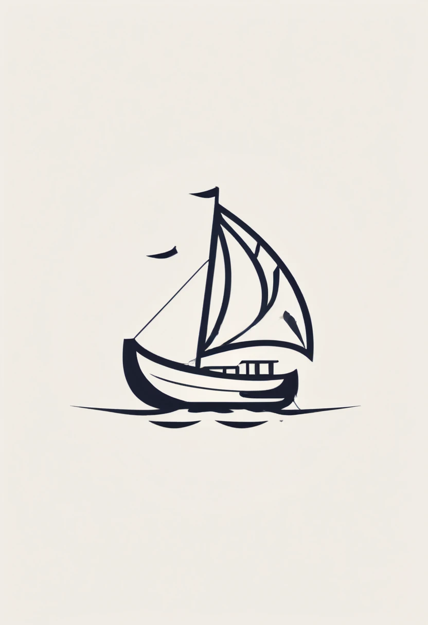Best quality,Clear lines,Ultra-fine drawing,Simple background,logo,The number 6 transforms into a small boat with sails,Driving on the sea