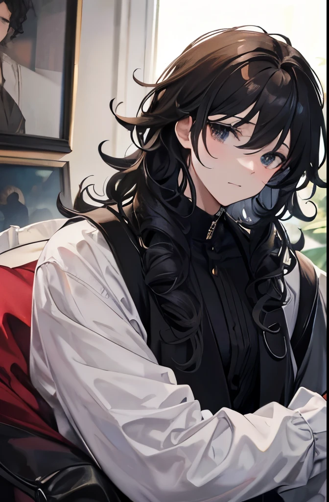 Best quality,high detail,masterpiece,1 man,black curly hair,black eye,