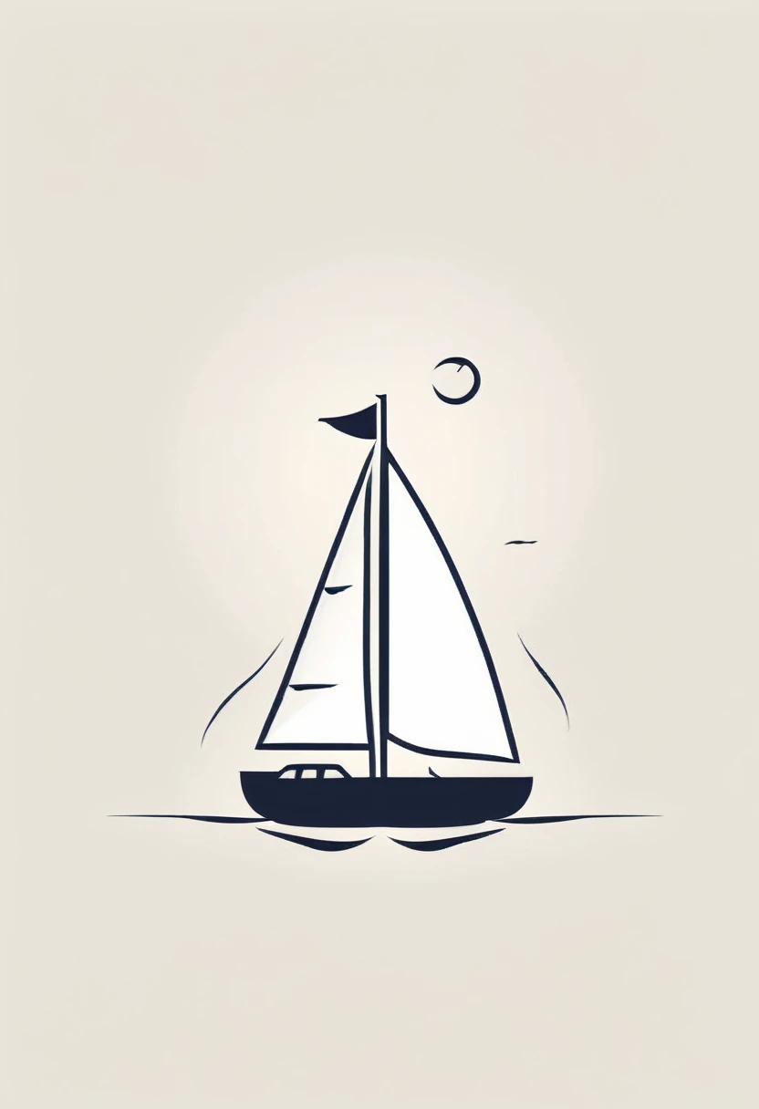 Best quality,Clear lines,Ultra-fine drawing,Simple background,logo,Arabic numeral 6,Transformed into a sailing boat,Driving on the waves