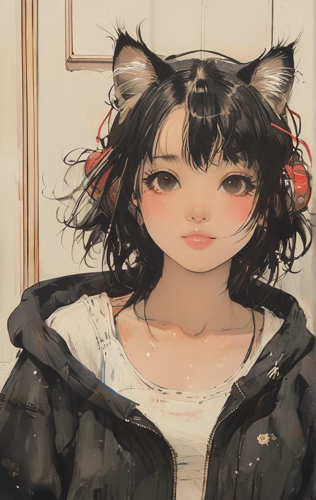 ((Masterpiece)), ((best quality)), (Anime:1.3), (super detail:1.2), (High Definition:1.3), (Professional Photography:1.3), (sharp focus), (perfect light), ((12 years old)), 8K, Glossy skin, cinematic lighting, 1girl, wide-shot, ((wearing oversized hoodie)), zip up, fluffy shorts, exposed bare neck, (Cute innocent teenage girl), (Healthy slim body), small breast, glossy medium hair, (loose blunt bangs), :d, open mouth, (sticking out tongue), (naughty smile), beautiful collarbones, (exposed shoulders), (cat ears), pale brown hair, messy Hair, BREAK, ((best quality)), (sitting on Dubrovnik townscape in Croatia), summerday, Beautiful and clear Adriatic Sea,abarastyle,