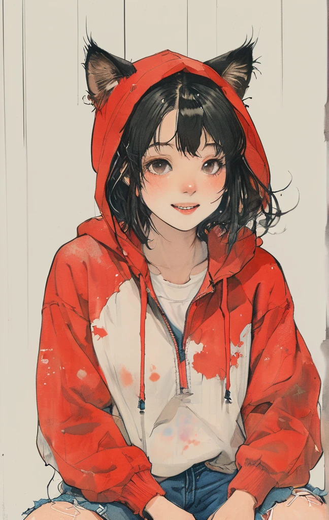 ((Masterpiece)), ((best quality)), (Anime:1.3), (super detail:1.2), (High Definition:1.3), (Professional Photography:1.3), (sharp focus), (perfect light), ((12 years old)), 8K, Glossy skin, cinematic lighting, 1girl, wide-shot, ((wearing oversized hoodie)), zip up, fluffy shorts, exposed ???? neck, (Cute innocent teenage girl), (Healthy slim body), small ??????, glossy medium hair, (loose blunt bangs), :d, open mouth, (sticking out tongue), (naughty smile), beautiful collarbones, (exposed shoulders), (cat ears), pale brown hair, messy Hair, BREAK, ((best quality)), (sitting on Dubrovnik townscape in Croatia), summerday, Beautiful and clear Adriatic Sea,abarastyle,