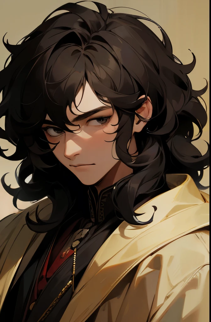 Best quality,high detail,masterpiece,1 man,black curly hair,black eye,western style royalty