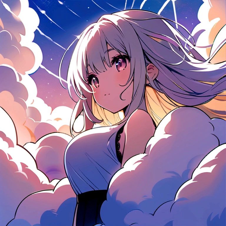 Fluffy and fluffy girl、cute、Image of the sky、Young girl with big breasts