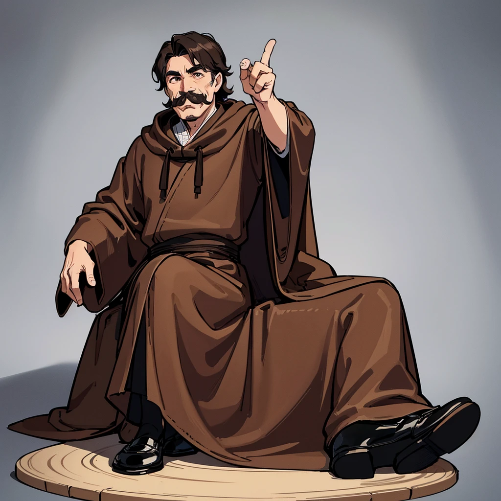 ((((Solo))))、Highest quality, Best Quality,Best illustrations、middle ages、(((Simple brown robe、Black shoes)))、(40-year-old uncle、mature、Kaiser moustache)、(smile)、Dramatic Angle