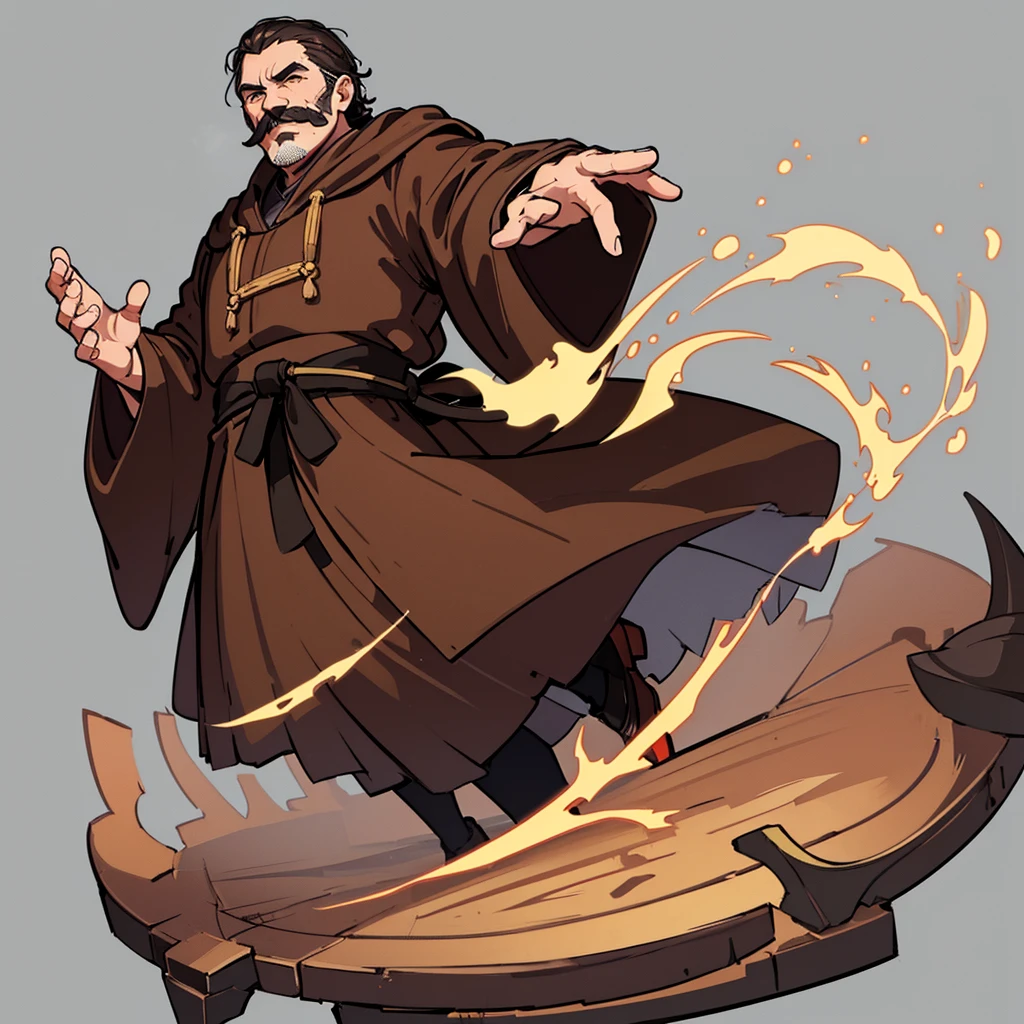 ((((Solo))))、Highest quality, Best Quality,Best illustrations、middle ages、(((Simple brown robe、Black shoes)))、(40-year-old uncle、mature、Kaiser moustache)、(smile)、Dramatic Angle