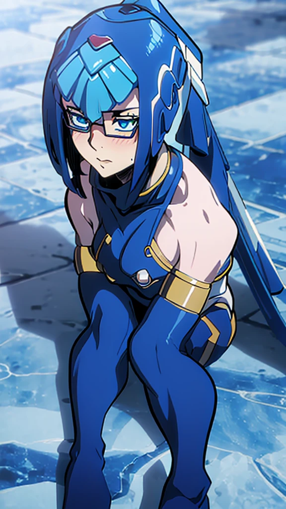 Leviathan_Megamanz, 1 Girl ,Looking at the viewer , blue hair, Blue eyes,Clouds background , Blushed , , Wedding ring, Glasses, Shingeki no Kyojin Clothes