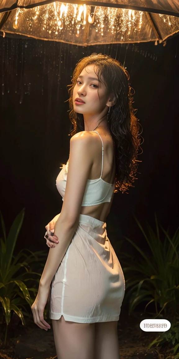 A beautiful woman,woman stands outside in sex temple,the rain, sparkling skin, Ultimate luxury, Reflecting the rain, (She was drenched by the heavy rain, standing outside in open next to street light)), the most beautiful woman on earth, (Her hair is (dripping wet:1.2), She shines with natural radiance, radiant skin) , wet long hair, (Her summer dress was soaked), （Complex summer dress），An amazing woman, Perfect body，medium cleavage，thin waist，long legs，Sexy high heels，Her skin was wet, (Super fine wet skirt, fabric, (Raindrops visible in the air, backlight)), (highest quality fabric texture), Wet clothes matching is the highlight, membranous, Raindrops in the air, Splash behind, puddle(surreal , Rainy days, atmosphere ,Soft accent light, Gorgeous Rembrandt style lighting, (Rembrandt Patch)), (highest quality wet fabric texture), matte dress fabrics, Her wet hair, surreal, Decorated with long eyelashes, The color of fireflies, A world of passion. meticulous,(fine grained), (Highest detail skin texture peach fuzz earlobes lifelike, water droplets) ○○ res – 超high resolution , The texture is very high (Water highlight resolution), lifelike hands and fingers – (Lifelike Beautiful 4K) , 8K,Extreme details, close, She looks at the camera, tease, Her perfectly sculpted lips, lifelike, Highly realistic and natural lips. she is a, Vermeer, a work of art, Tempting. pamper.Solo woman, (highest quality fabric texture), Light-colored hair, every detail,Exquisite facial features, Masterpiece – Masterpiece ○○ Quality – (best quality) ,Leica Film, High quality ○○ detailed – ○○ super detailed(Super fine ), lifelike, Very detailed(Very detailed) , meticulous, (Highest detail water droplets lifelike)○○ Resolution – ○○ High resolution(high resolution)