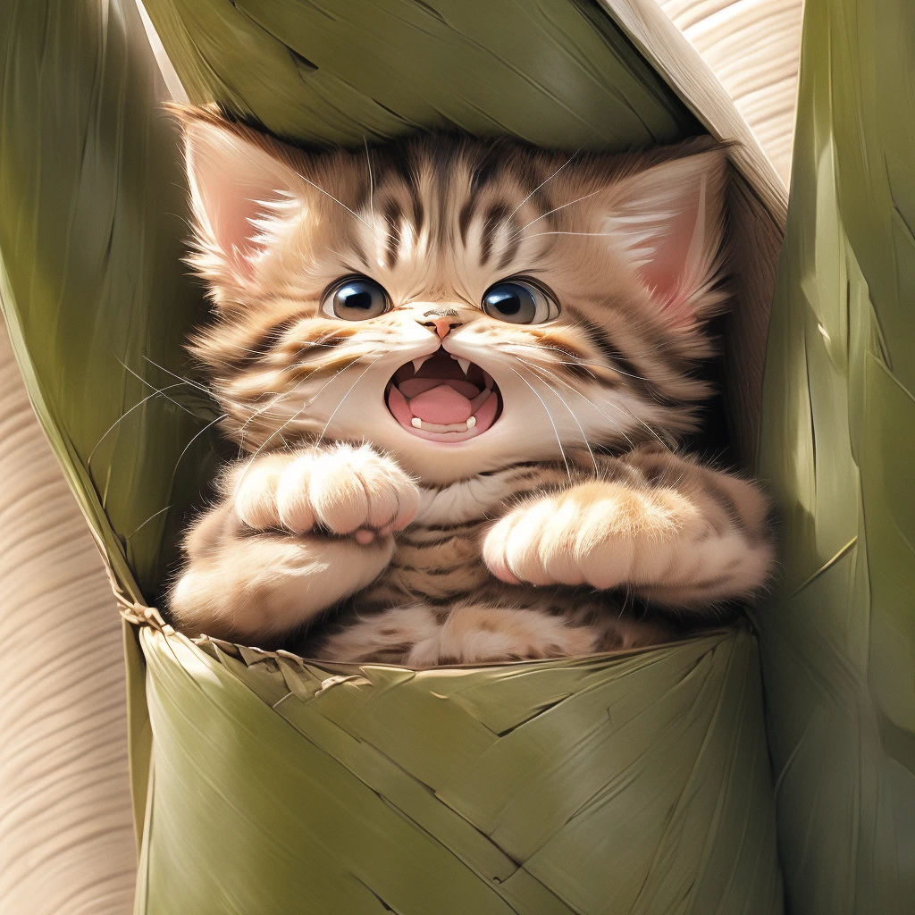 Brown tabby kitten、Angry screaming expression