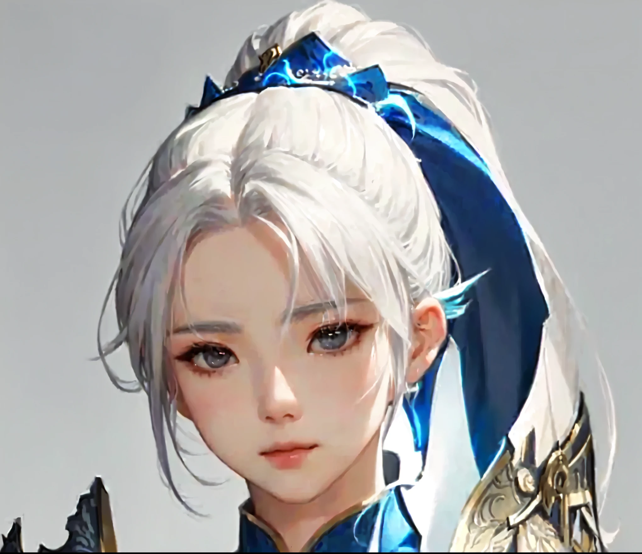 拿着剑的White hair蓝衣动漫女孩, zhao yun, White hair, White hair, author：Yang J, dragon, yun ling, Gu Weiss, g liulian art style, Beautiful character painting, White hair deity, author：Ye Xin, author：unbelievable, author：Fan Qi, White hair lady, portrait painted by ross