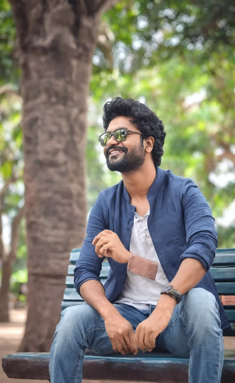 there is a man sitting on a bench in a park, jayison devadas, ayan nag, portait photo profile picture, with accurate face, headshot profile picture, profile pic, candid picture, jayison devadas style, candid photo, professional profile picture, good looking face, very artistic pose, riyahd cassiem, profile picture 1024px