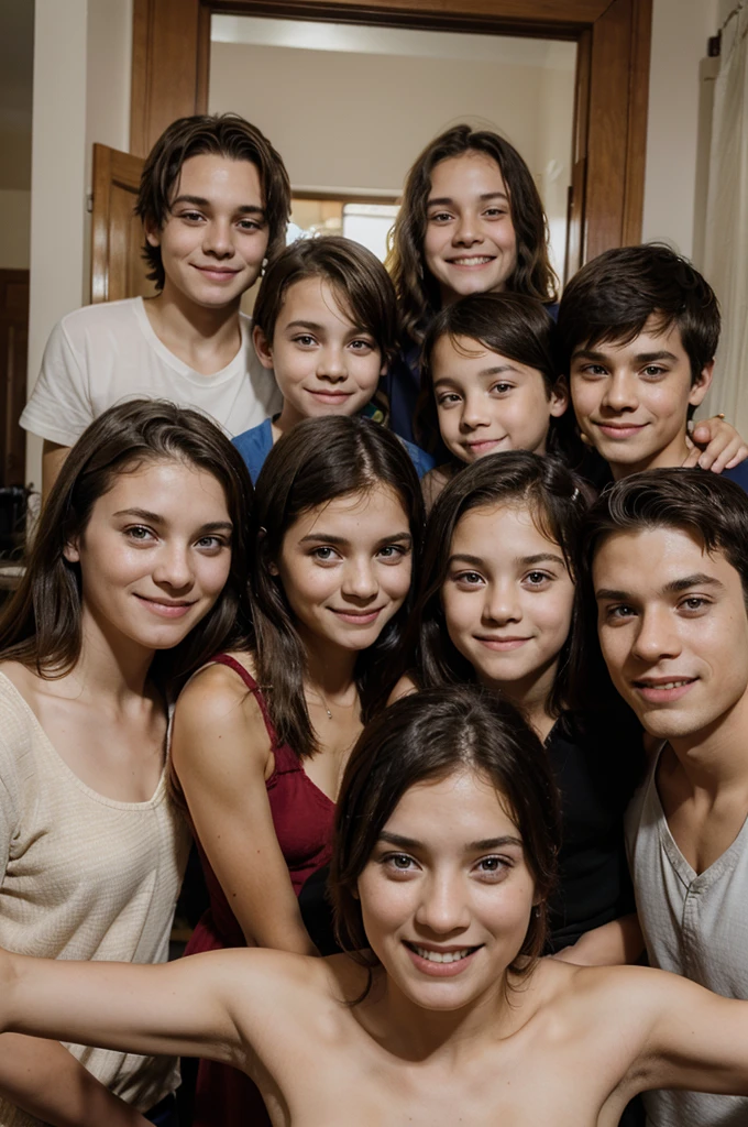 6 siblings , middle aged  5 brothers one sister, happy, photo