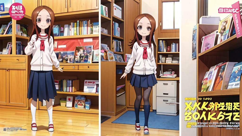takagi-san,uniform,White shirt,smile,Comic Cover Style,Comic book cover title,8K