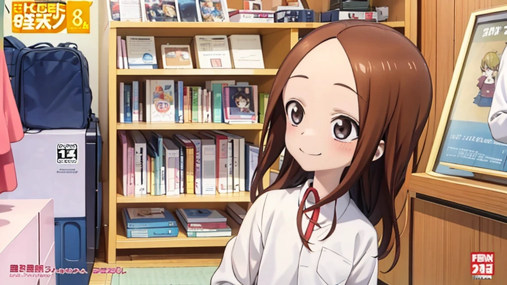 takagi-san,uniform,White shirt,smile,Comic Cover Style,Comic book cover title,8K