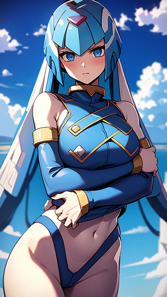 Leviathan_Megamanz, 1 Girl ,Looking at the viewer , blue hair, Blue eyes,Clouds background , Blushed , , Wedding ring, Glasses, Shingeki no Kyojin Clothes