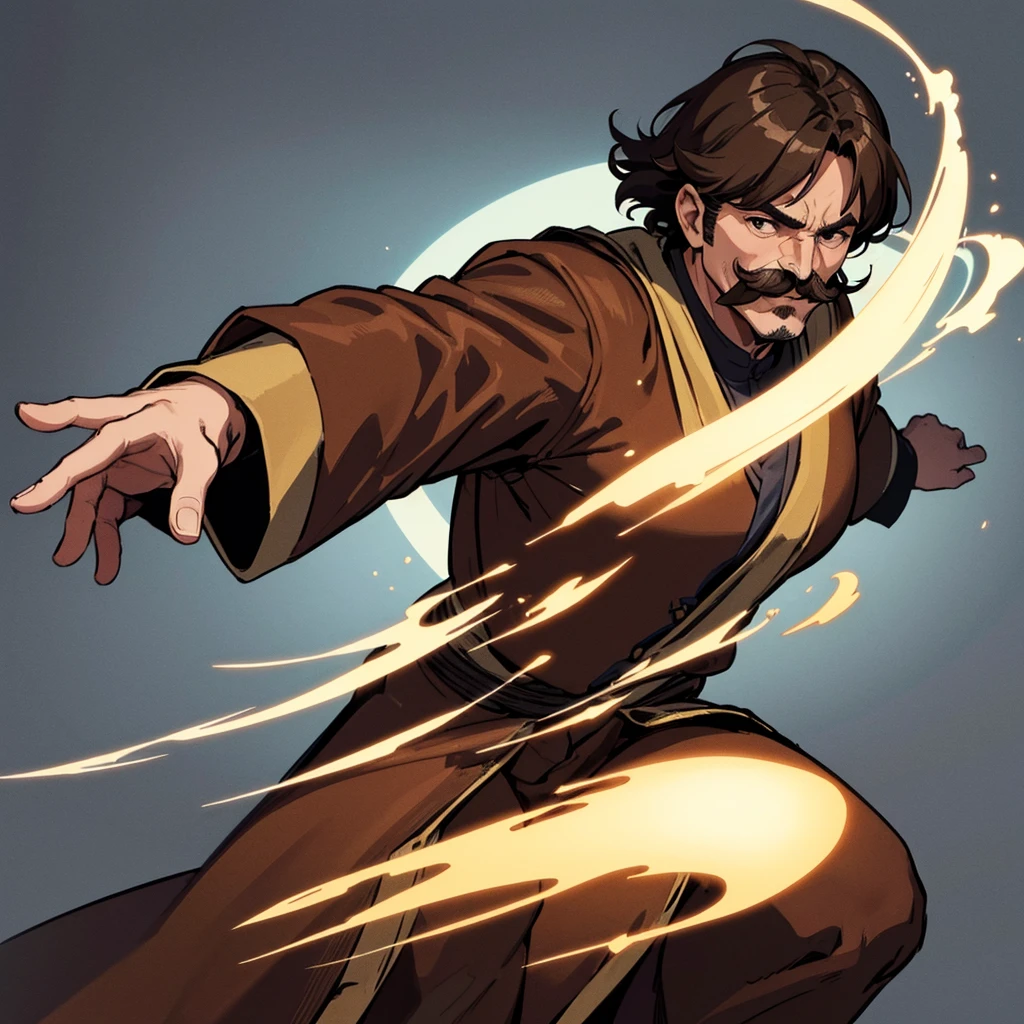((((Solo))))、Highest quality, Best Quality,Best illustrations、middle ages、(((Simple brown robe)))、(40-year-old uncle、mature、Kaiser moustache)、(LOL)、fight