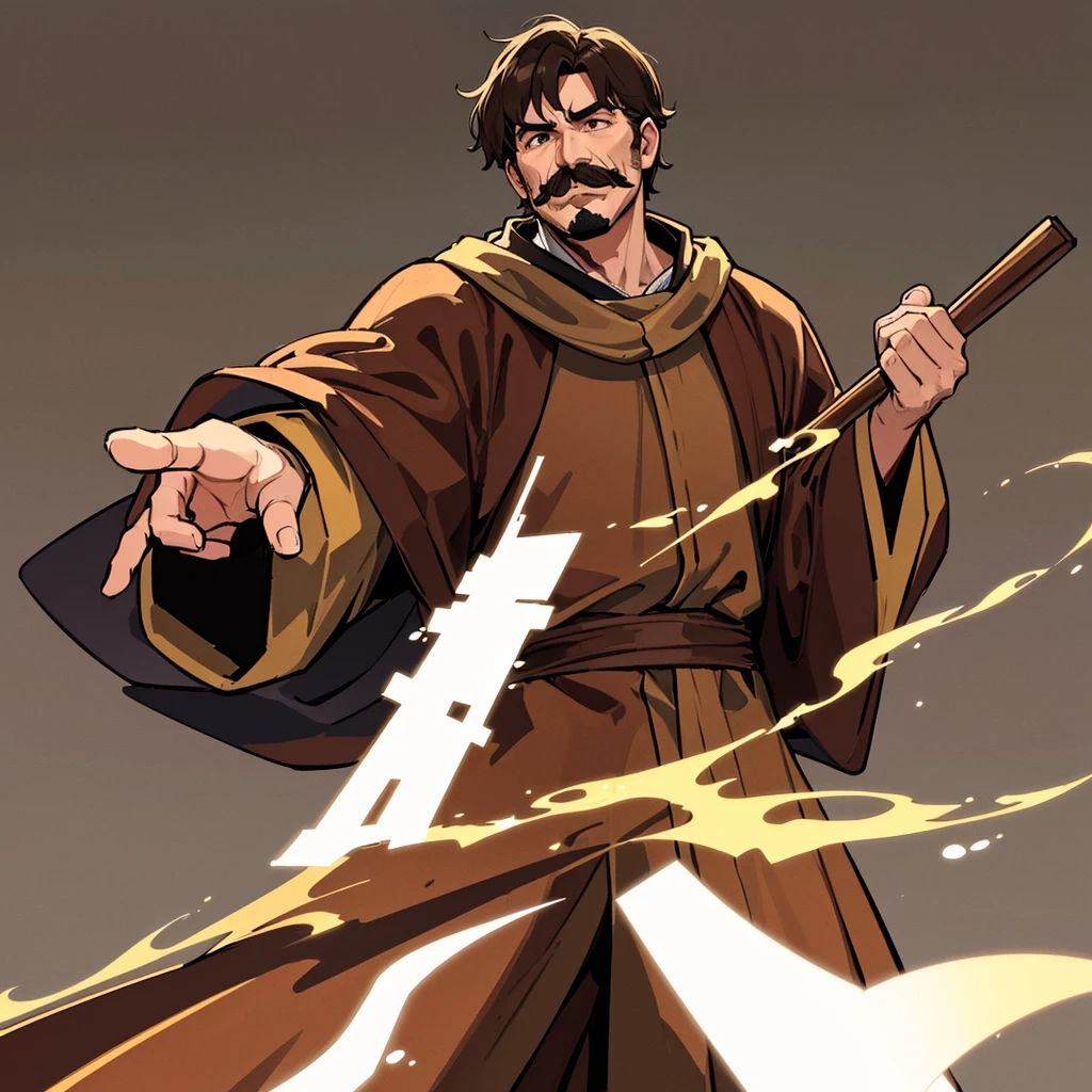 ((((Solo))))、Highest quality, Best Quality,Best illustrations、middle ages、(((Simple brown robe)))、(40-year-old uncle、mature、Kaiser moustache)、(LOL)、fight