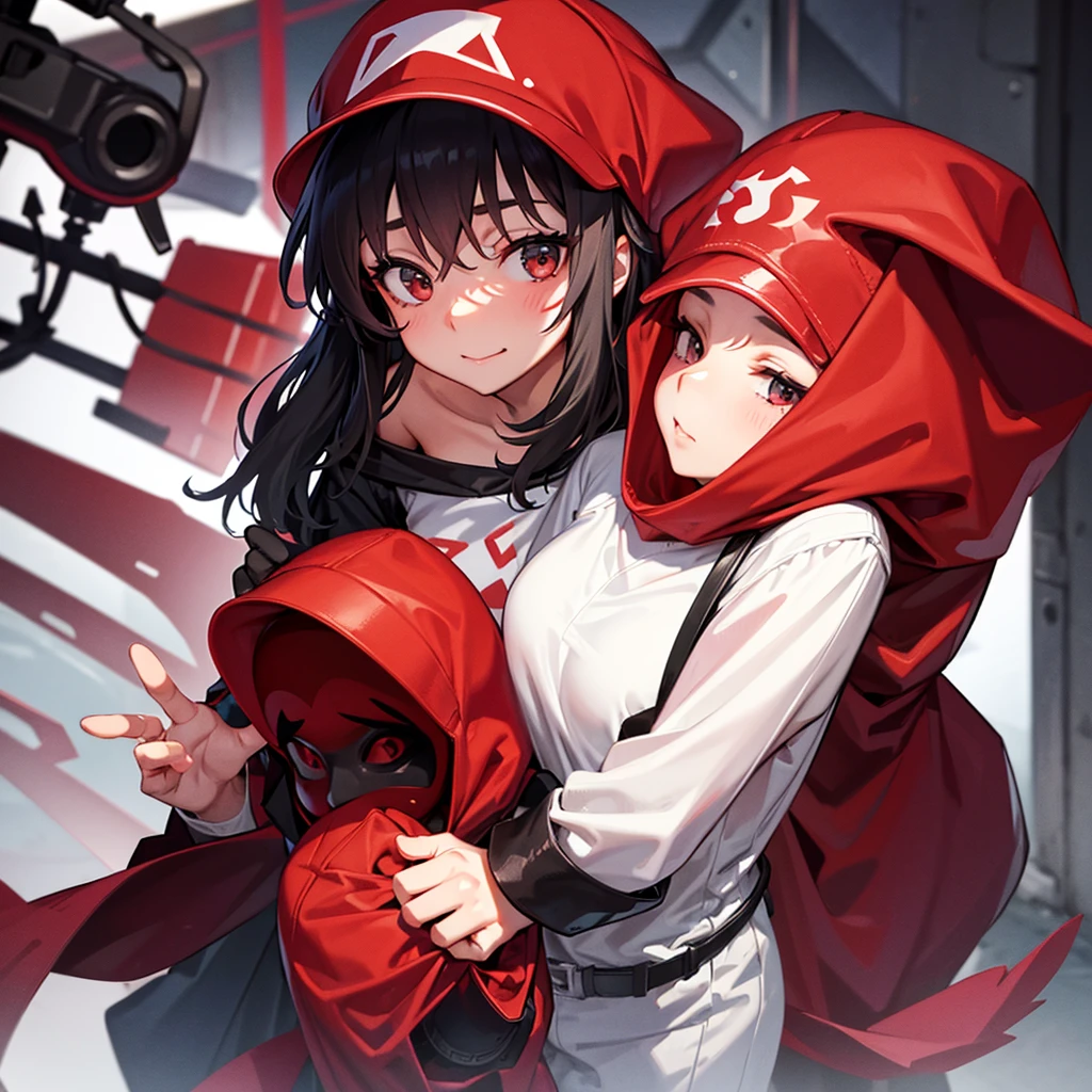 Girl with mask without facial rags and with a red cap on her head