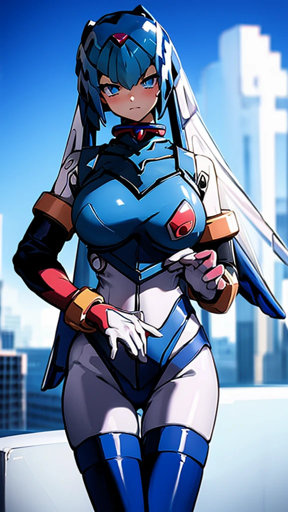 Leviathan_Megamanz, 1 Girl ,Looking at the viewer , blue hair, Blue eyes,Clouds background , Blushed , , Wedding ring, Glasses, azuka evangelion cosplay