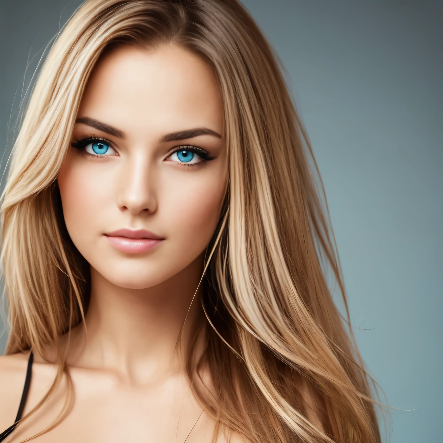 arafed woman with long hair and blue eyes posing for a picture, beautiful female model, biting lips, naughty, aroused, blonde and attractive features, light borwn hair, light brown hair blue eyes, attractive female face, brown-blond-hair pretty face, beautiful female face, young beautiful woman, beautiful fine face features, beautiful portrait image, tanned beauty portrait, thin lustrous hair