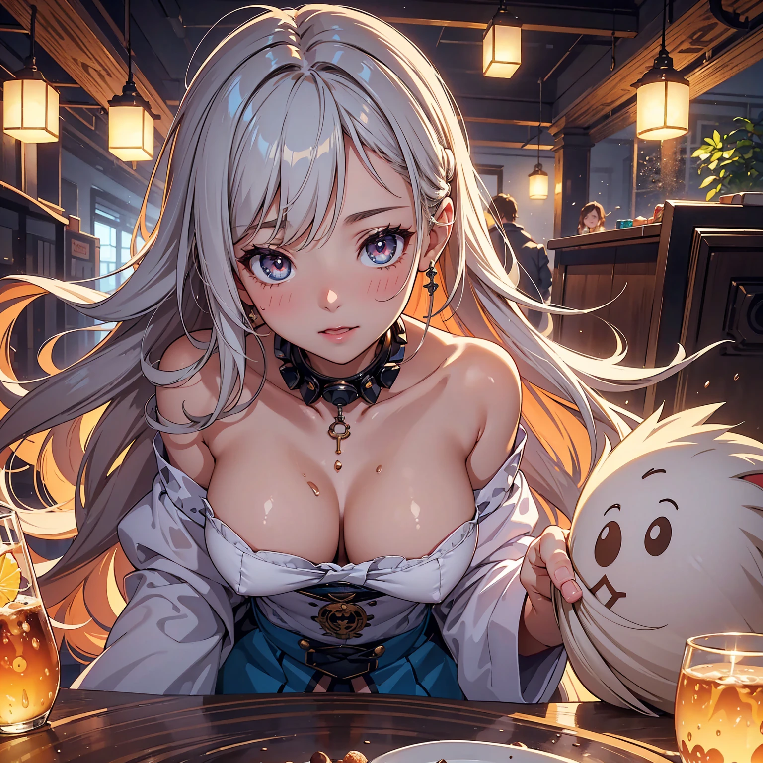 NSFW, sexy, erotic, Surrealistic anime-style girl VTuber, flowing hair and big, Twinkling Eyes is live streaming., Sitting at a desk in a very detailed and cozy room decorated with intricate posters., plush doll, And various decorations. The desk is cluttered with streaming equipment illuminated by vibrant lights.., colorful LED lights, Create an attractive and lively atmosphere. She is wearing a lovely outfit and holding a steaming cup of hot cocoa.. The angle changes for a very dynamic and unique perspective.., focus on hot cocoa surface, Features an incredibly delicate and attractive cute girl design expressed in latte art., without plate. Her hands and part of her face are visible as she happily introduces hot cocoa to viewers... Elements of a Live Streaming Setup, including microphone, camera, And the chat screen, It's prominently displayed on the desk., With a monitor showing scattered mahjong tiles and an intense mahjong game stream.. The background is rich with carefully crafted items., Adds a cozy and mysterious atmosphere. warm, Attractive interior lighting and vivid LED lighting provide stunning contrast., Create the perfect balance of brightness and shadows. Every detail is rendered with the highest level of precision and clarity.., A work that expresses the warmth of the scene and the charm of hot chocolate through the latte art of a cute girl., Highlighting thrilling Mahjong game streams in the most incredible quality imaginable.. VTuber's passion and love for hot chocolate and mahjong are vividly depicted.., Let her personality shine in this one-of-a-kind masterpiece.. Enhances overall resolution and detail to the highest possible level for incredibly detailed and vivid images...