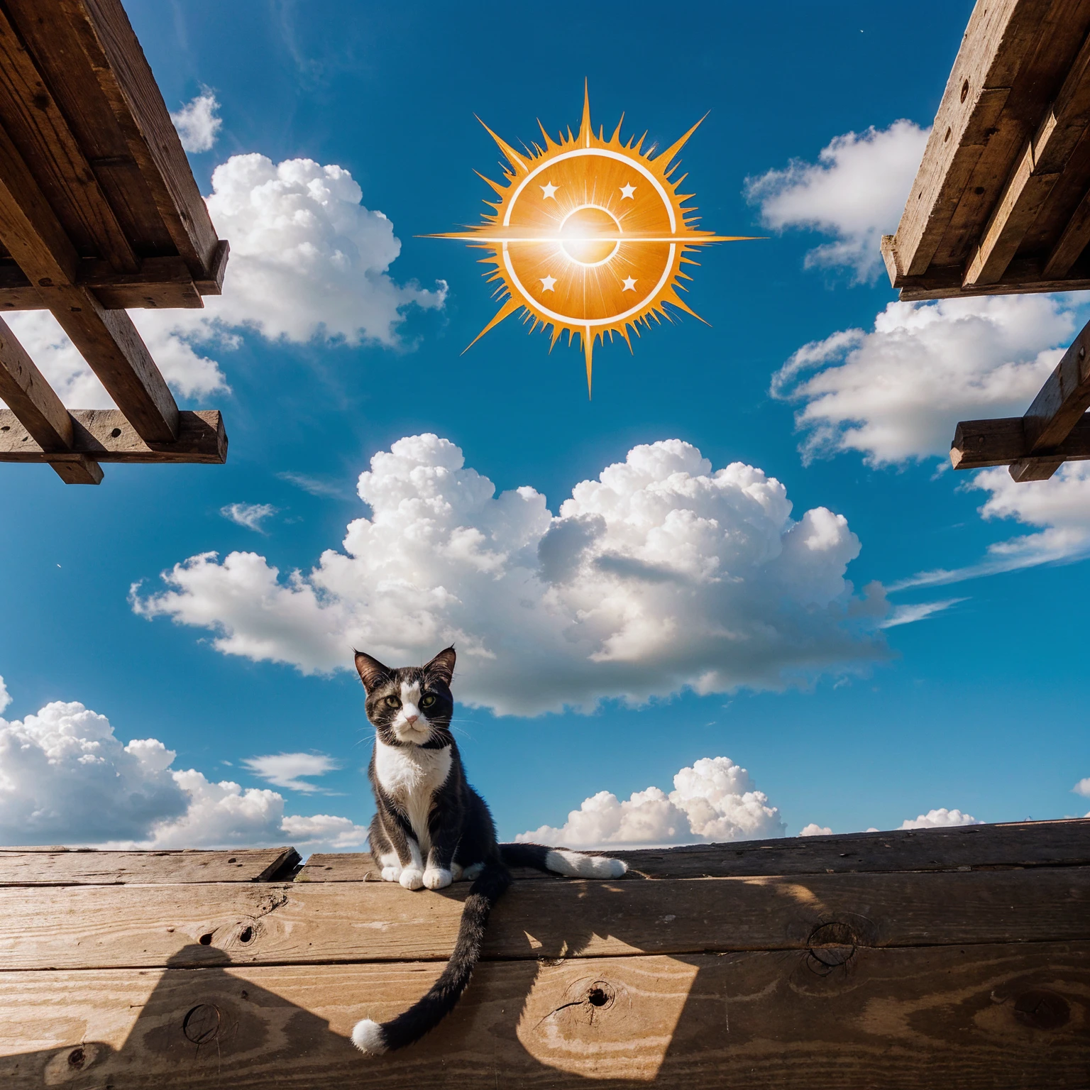 logo cat, background Wood, cloud, sky, meteor, sun