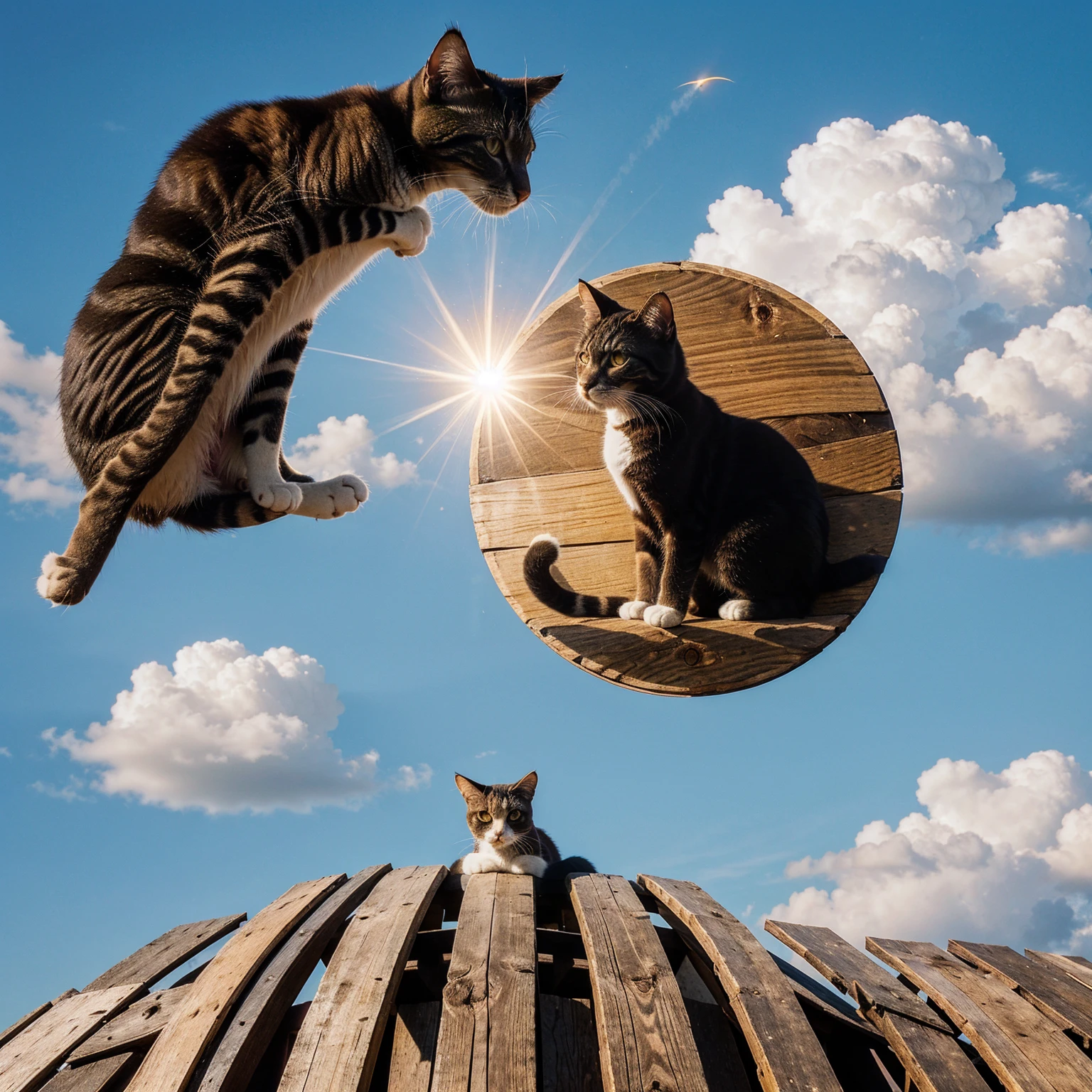 logo cat, background Wood, cloud, sky, meteor, sun