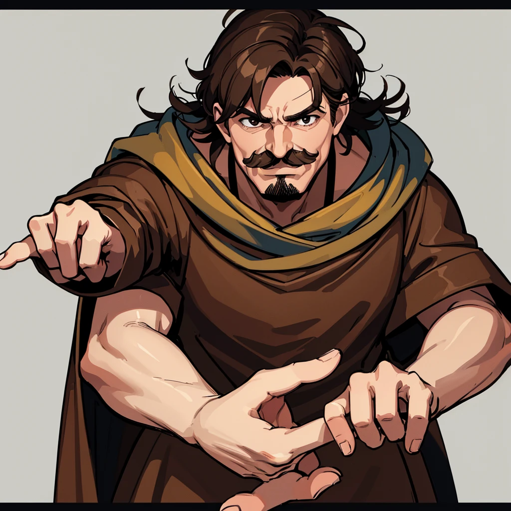 ((((Solo))))、Highest quality, Best Quality,Best illustrations、middle ages、(((Simple brown robe)))、(40-year-old uncle、mature、Kaiser moustache)、(LOL)、fight