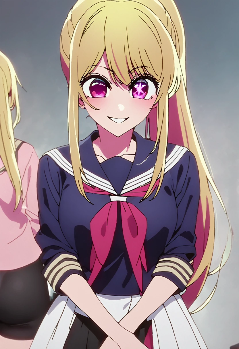 Blonde、Sailor Moon、Highest quality、high resolution、8K,Highest quality、Star-shaped pupil、The best smile、long hair、Pink Eyes、ponytail、Cowboy Shot、One person