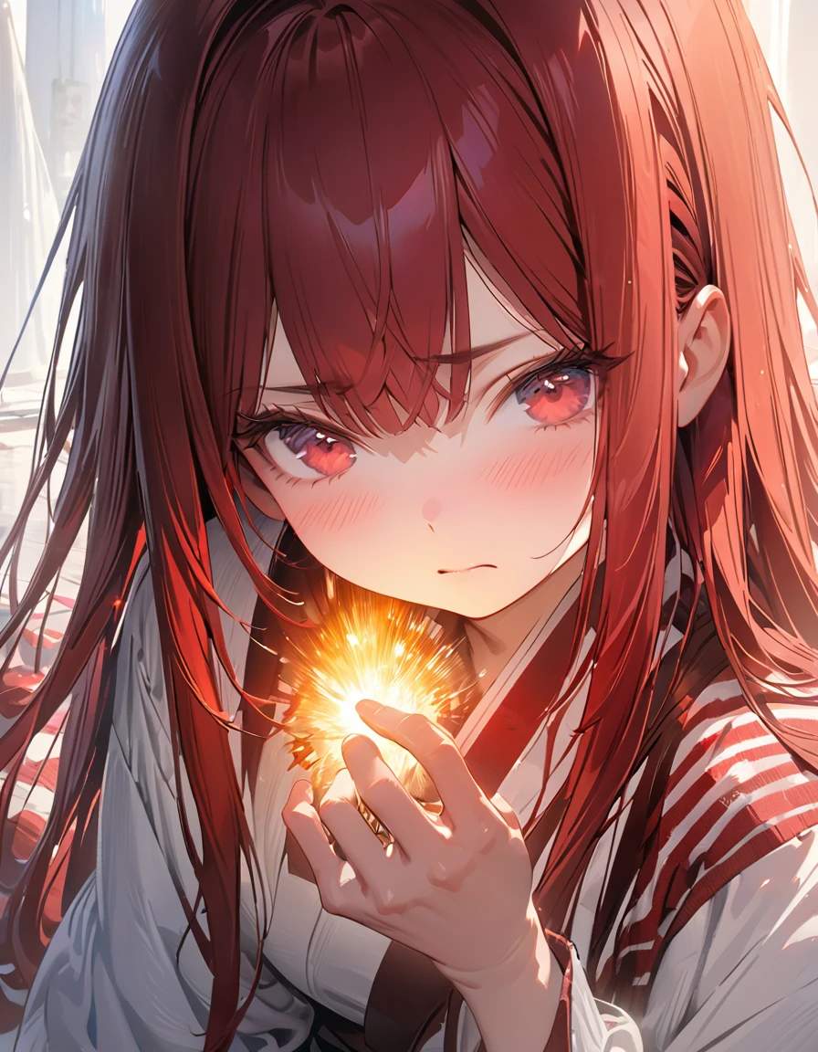 Embarrassed(Masseter muscle area, high quality, Mysterious, Beautiful and beautiful, Ideal body proportions, Official image art, Impressionism), (Ultra-high resolution, 8k RAW photos, Photorealistic, Natural light, Textile Shading),Perfect Fingers