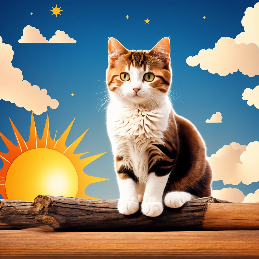 logo cat, background Wood, cloud, sky, meteor, sun