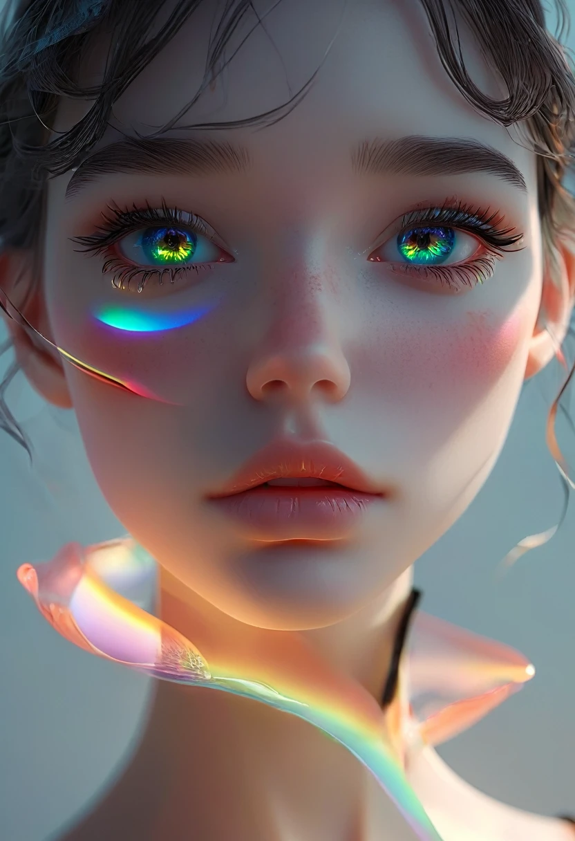 a girl,1girl,beautiful detailed eyes,beautiful detailed lips,extremely detailed eyes and face,longeyelashes,3D,futuristic wave style,flat design inspired illustration,rainbow core,minimalistic shapes,(best quality,4k,8k,highres,masterpiece:1.2),ultra-detailed,(realistic,photorealistic,photo-realistic:1.37),vibrant colors,dramatic lighting,chiaroscuro,rembrandt lighting