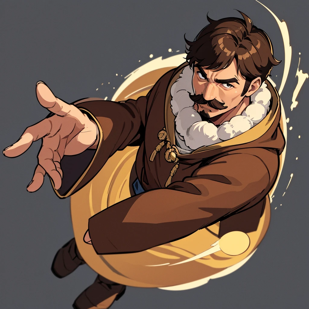 ((((Solo))))、Highest quality, Best Quality,Best illustrationiddle ages、(((Simple brown robe)))、(40-year-old uncle、mature、Kaiser moustache)、(LOL)、fight、(From above)